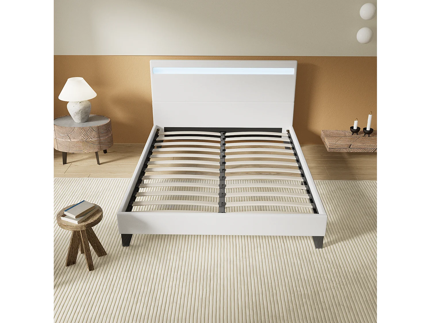 Lit Avec Éclairage LED Simili Blanc 120x190 Cm