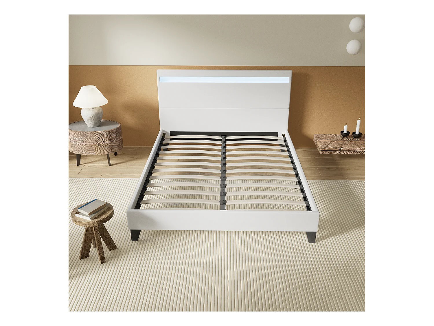 Lit Avec Éclairage LED Simili Blanc 140x190 Cm