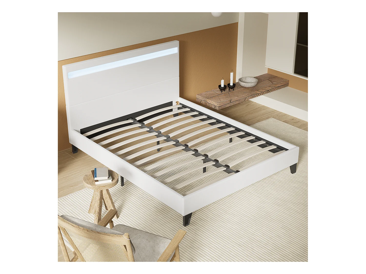 Lit Avec Éclairage LED Simili Blanc 140x190 Cm