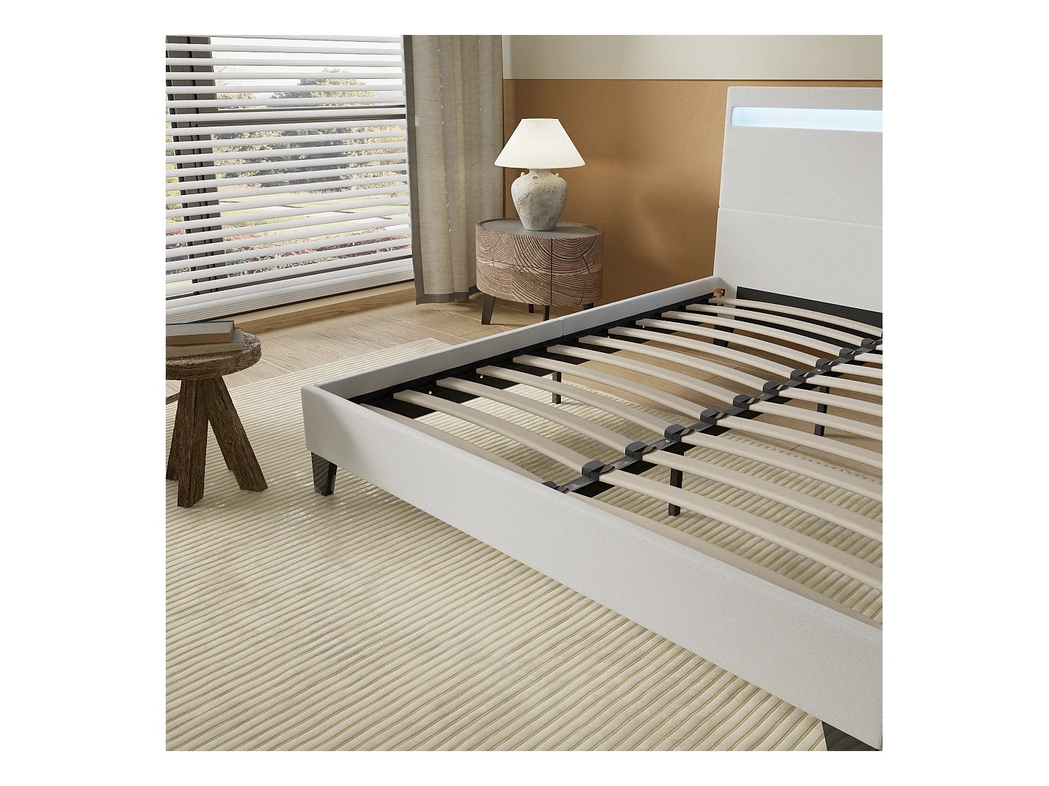 Lit Avec Éclairage LED Simili Blanc 140x190 Cm