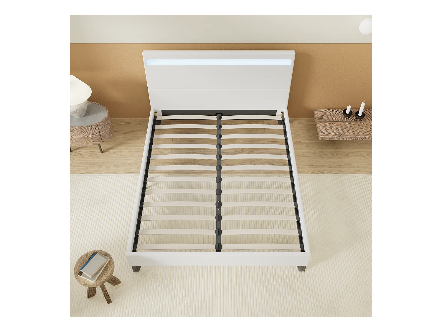 Lit Avec Éclairage LED Simili Blanc 140x190 Cm