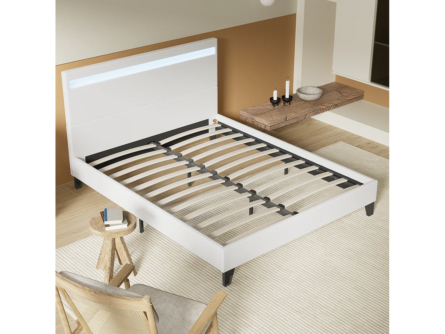 Lit Avec Éclairage LED Simili Blanc 140x190 Cm