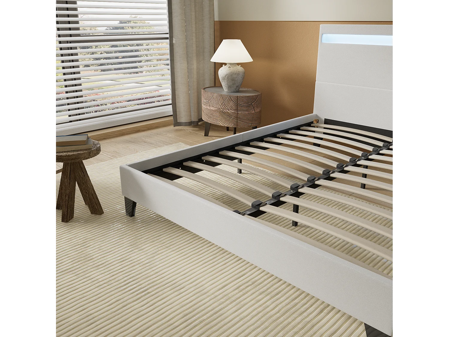 Lit Avec Éclairage LED Simili Blanc 140x190 Cm