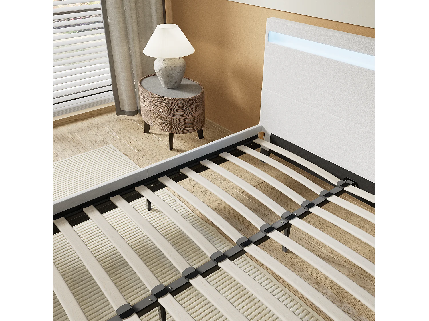 Lit Avec Éclairage LED Simili Blanc 140x190 Cm