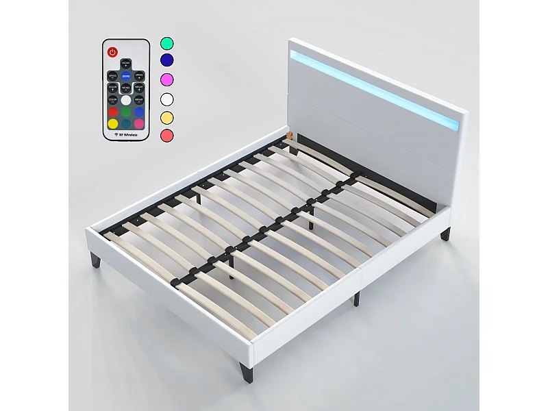 Lit Avec Éclairage LED Simili Blanc 140x190 Cm