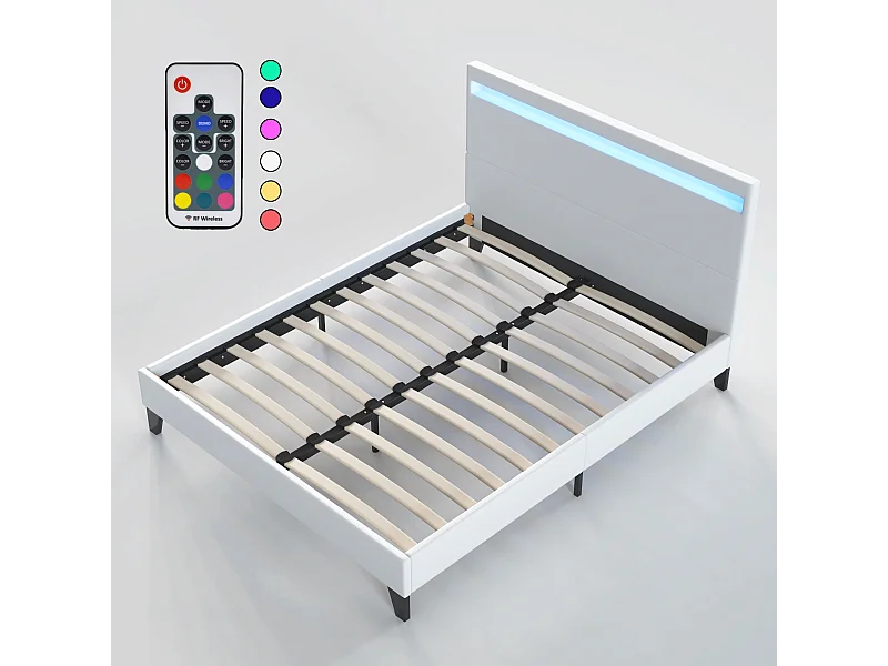 Lit Avec Éclairage LED Simili Blanc 140x190 Cm