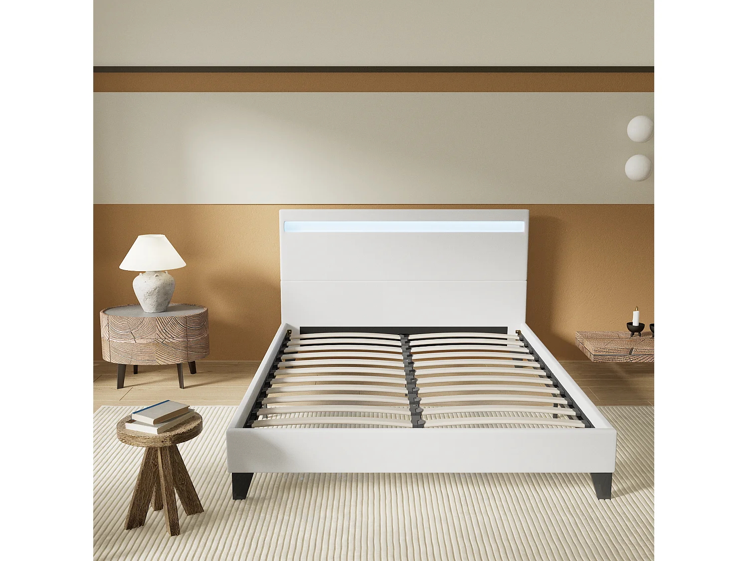 Lit Avec Éclairage LED Simili Blanc 140x200 Cm