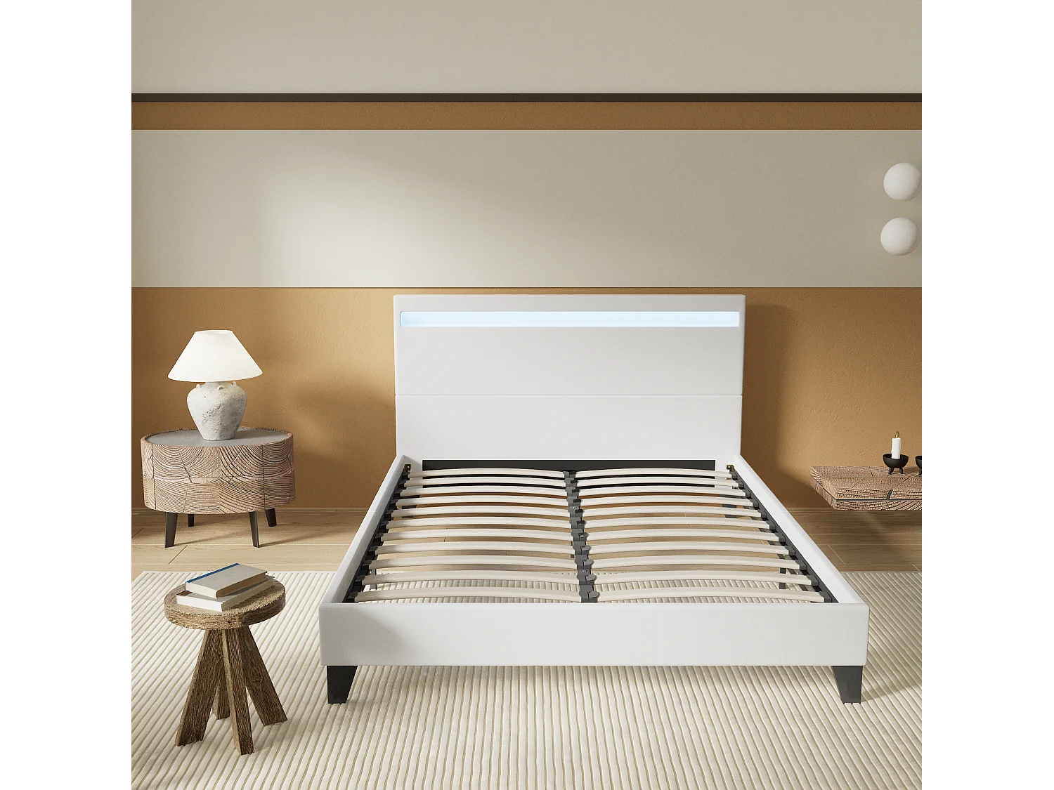 Lit Avec Éclairage LED Simili Blanc 140x200 Cm