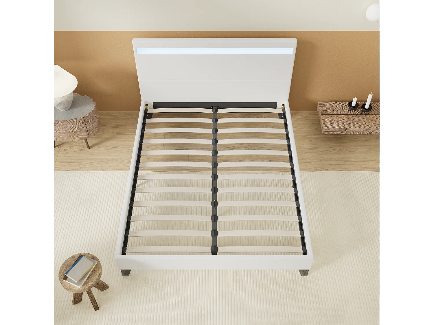 Lit Avec Éclairage LED Simili Blanc 140x200 Cm