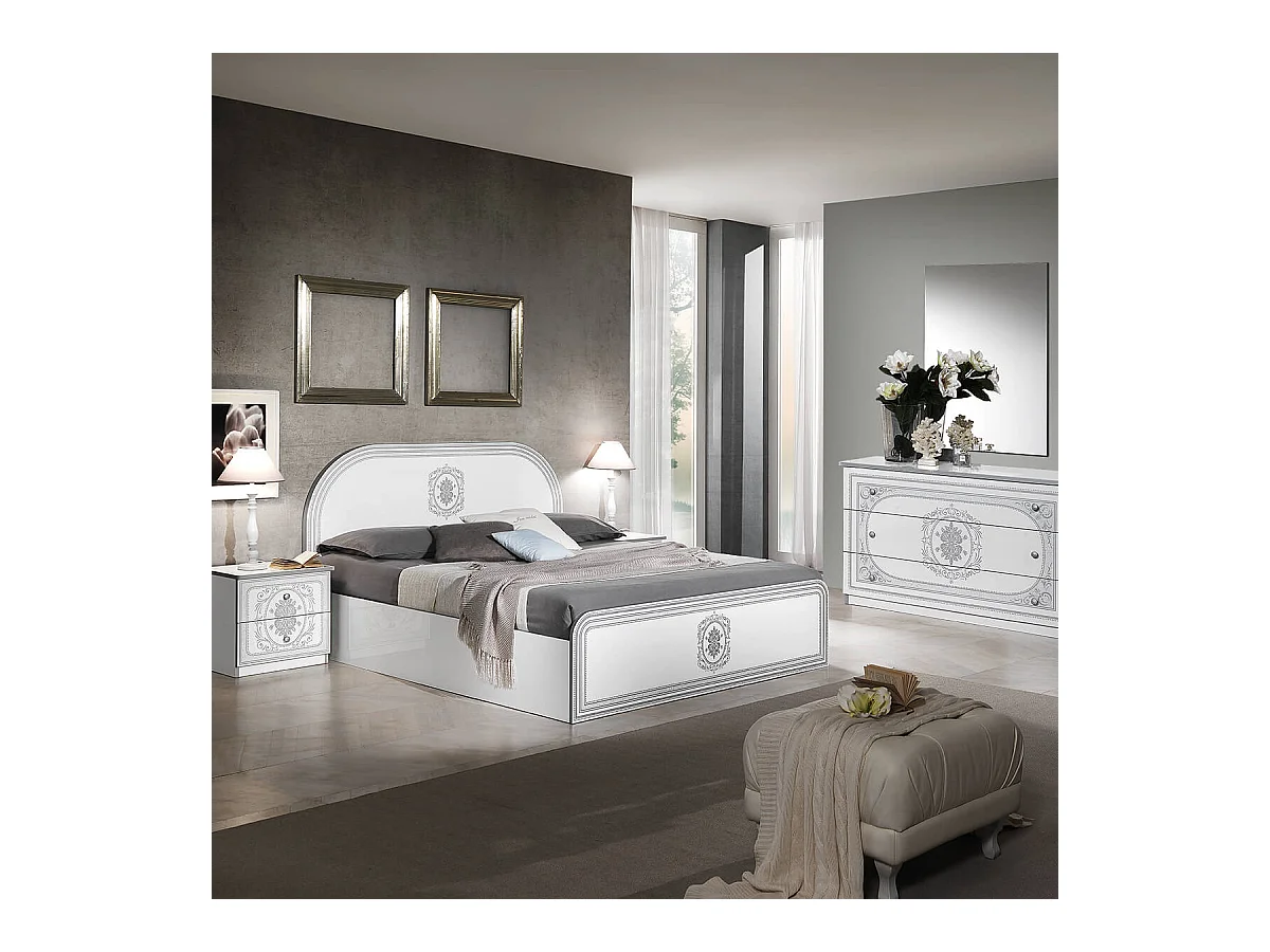 SOLAYA BLANCHE - Lit 160x200cm avec Tête de Lit Arrondie