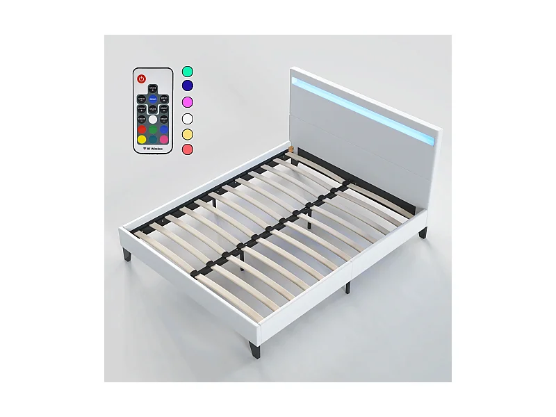 Lit Avec Éclairage LED Simili Blanc 160x200 Cm