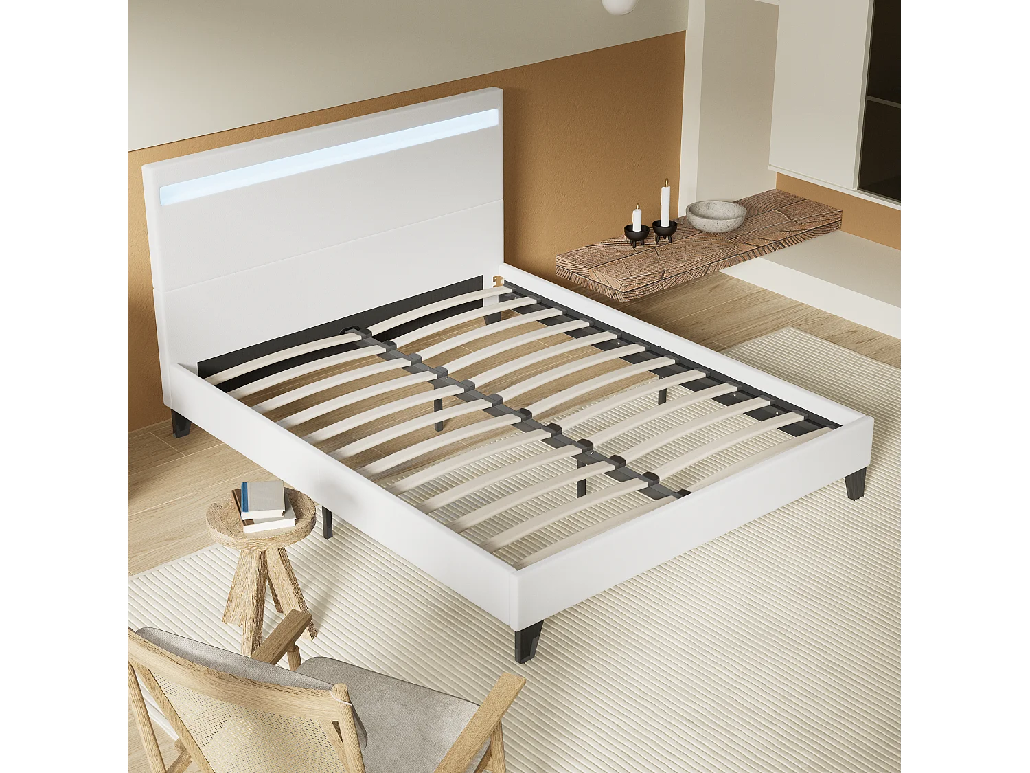 Lit Avec Éclairage LED Simili Blanc 160x200 Cm