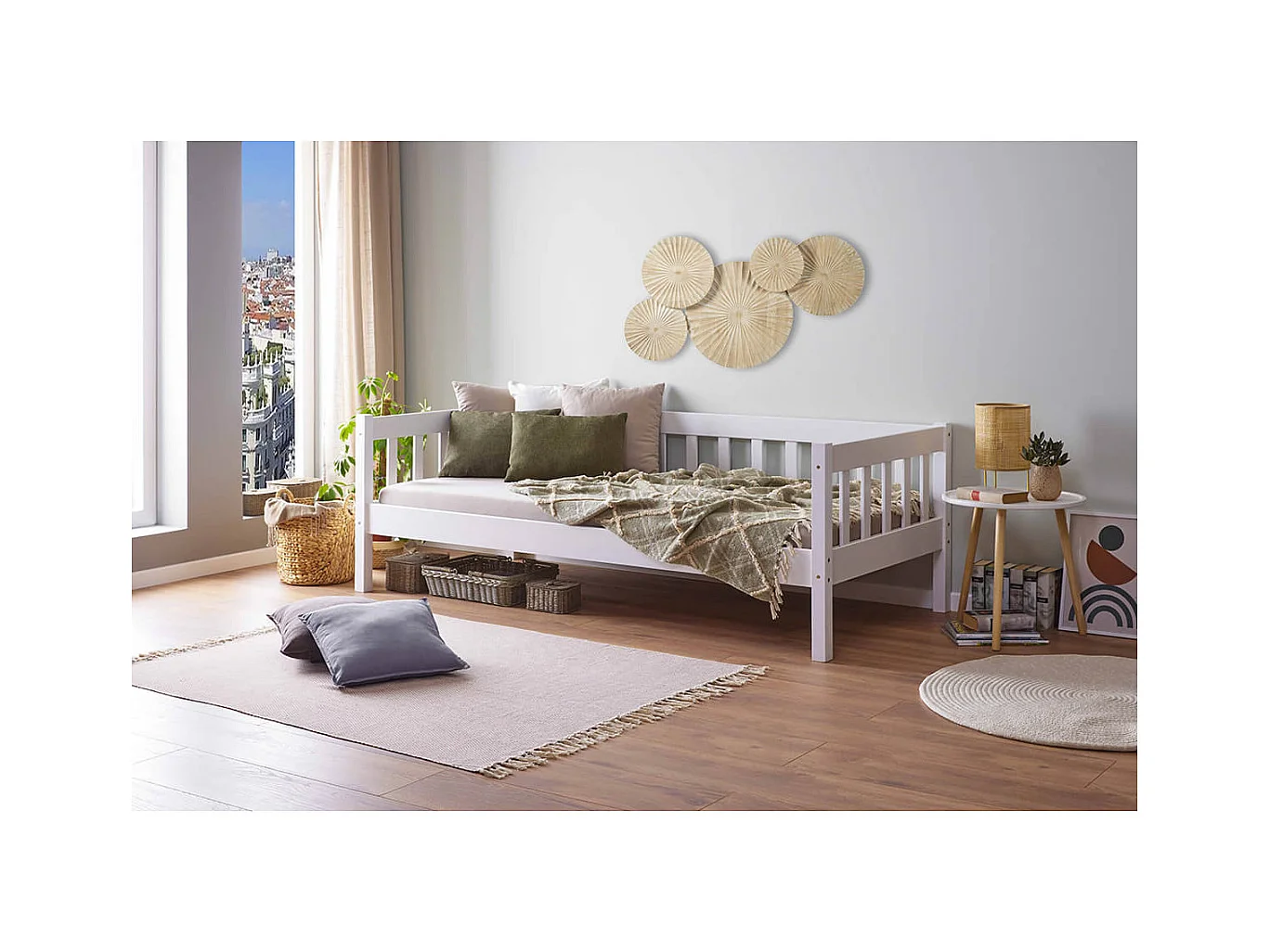 MATHEUS - Banquette-Lit 90x200cm Vernis Blanc