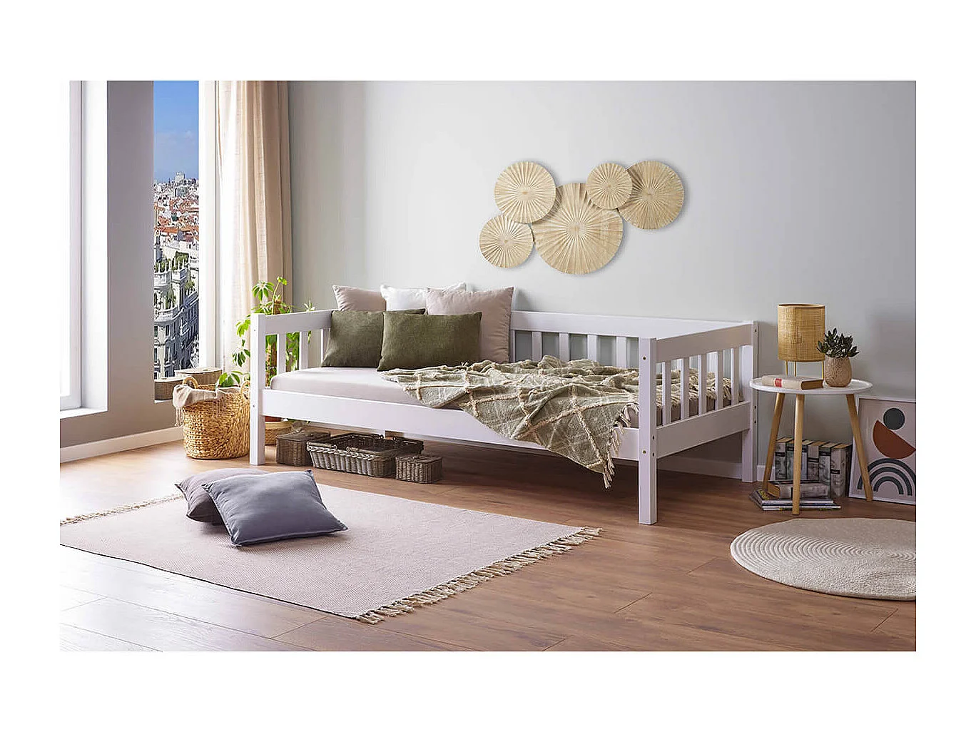 MATHEUS - Banquette-Lit 90x200cm Vernis Blanc