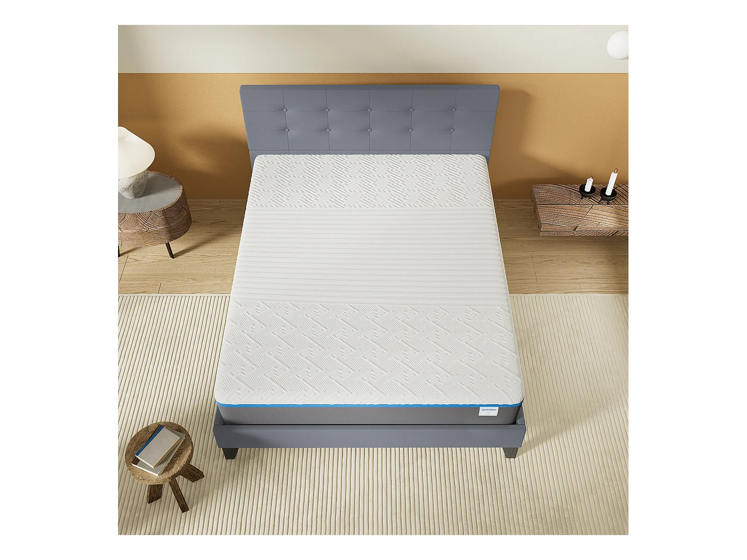 Ensemble Matelas + Lit Avec Tête De Lit 140x190 Cm, Ypsilon Souple 28cm D’épaisseur
