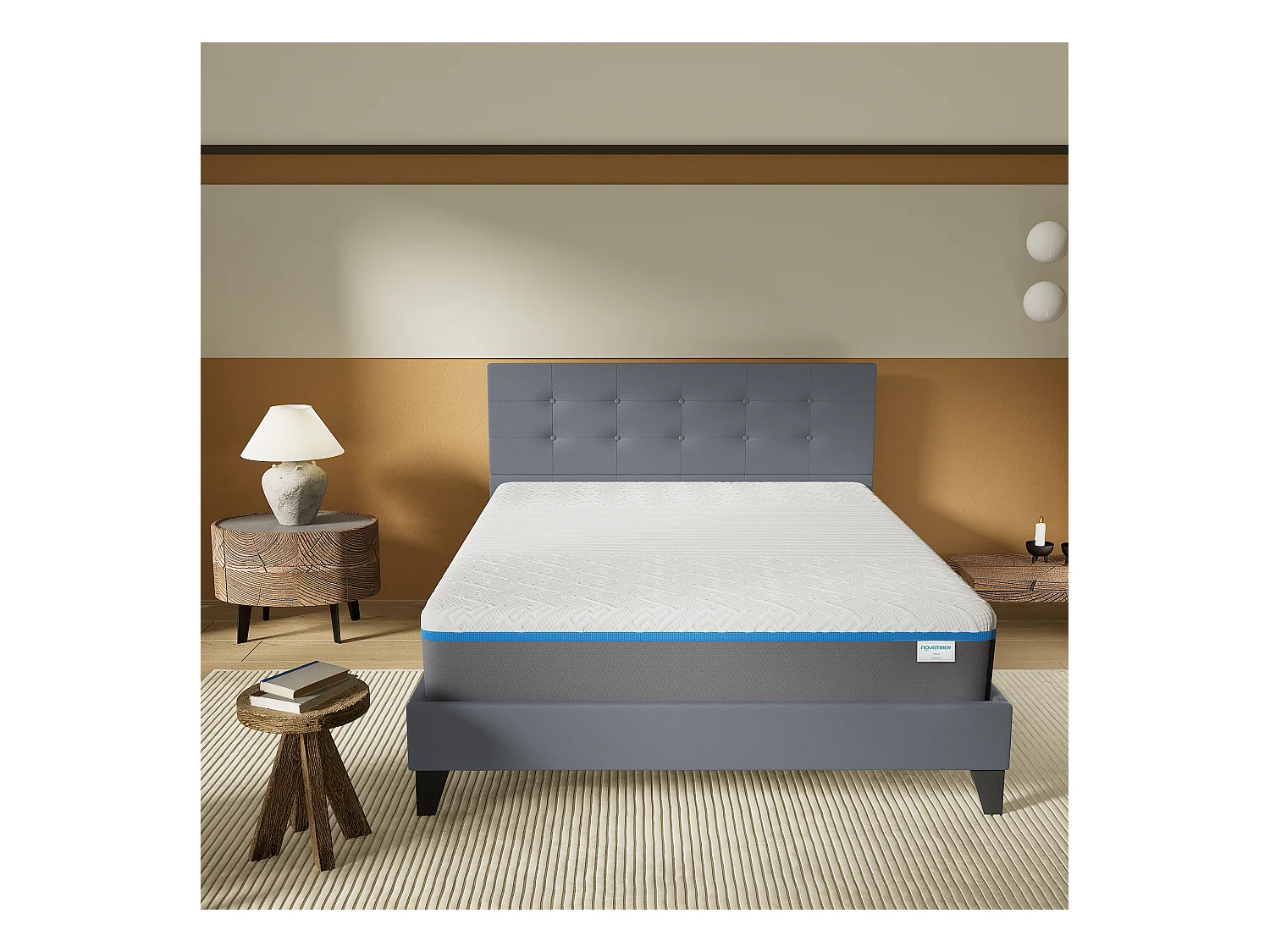 Ensemble Matelas + Lit Avec Tête De Lit 140x190 Cm, Ypsilon Souple 28cm D’épaisseur