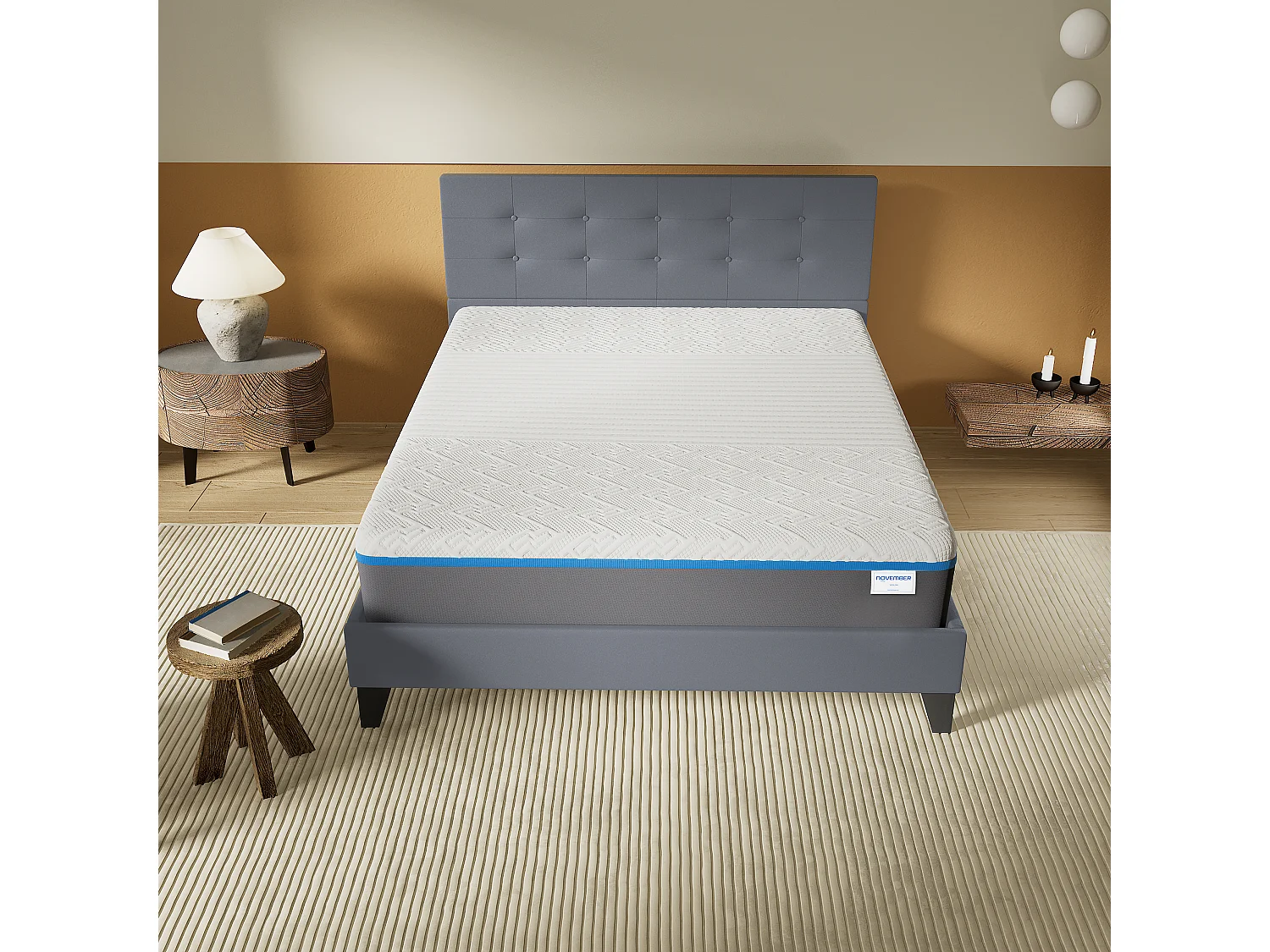 Ensemble Matelas + Lit Avec Tête De Lit 140x190 Cm, Ypsilon Souple 28cm D’épaisseur