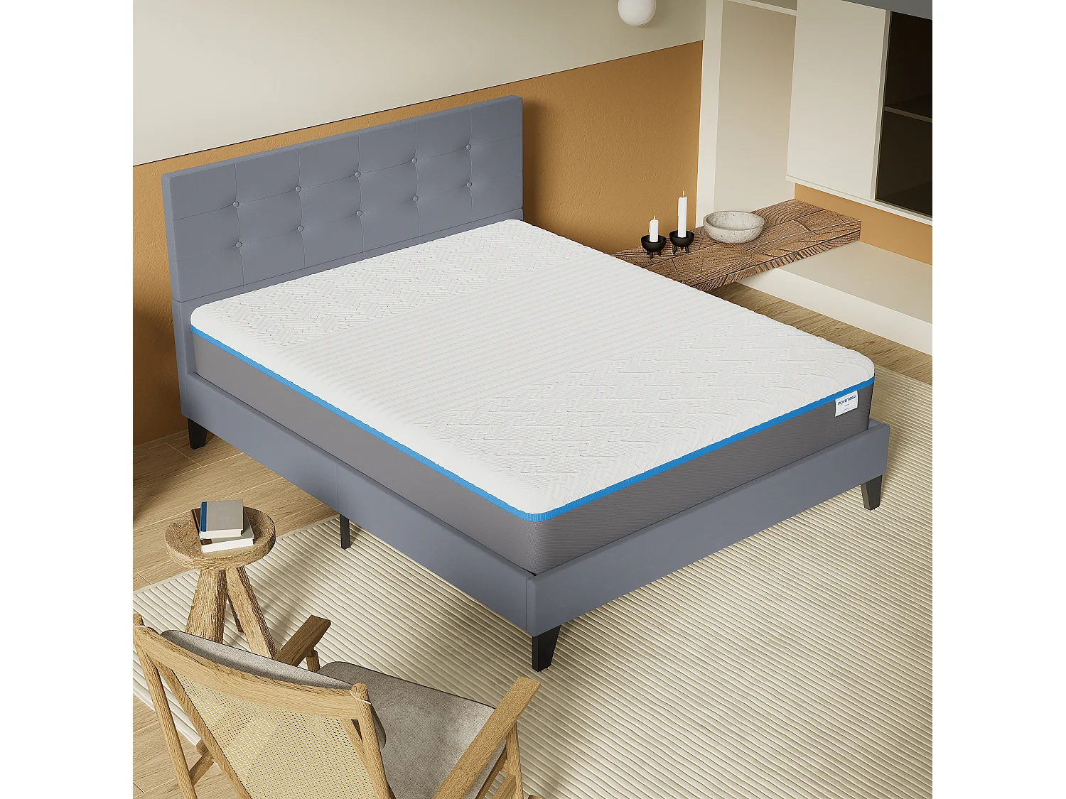 Ensemble Matelas + Lit Avec Tête De Lit 140x190 Cm, Ypsilon Souple 28cm D’épaisseur
