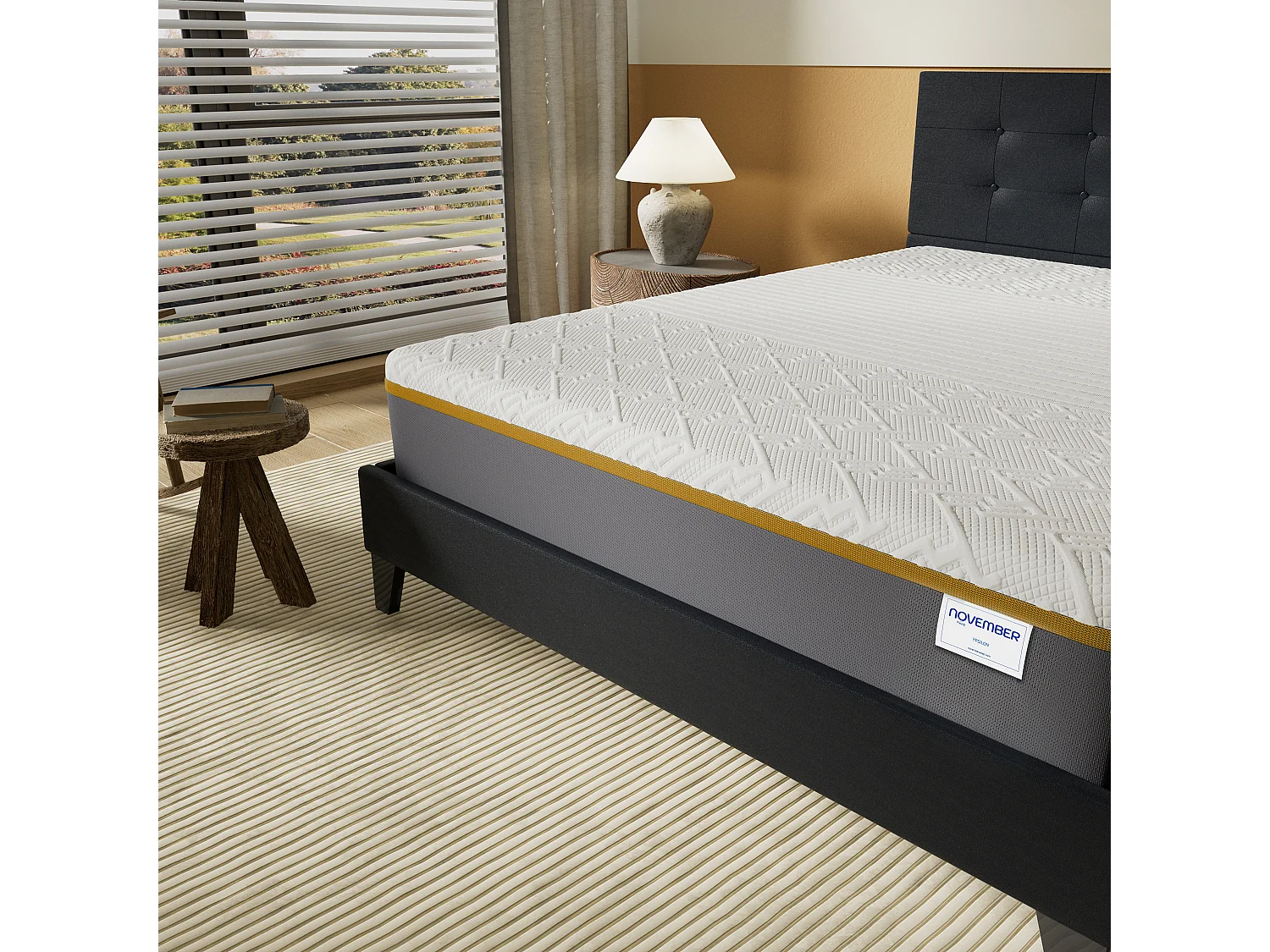 Ensemble 140x200 cm, lit avec tête de lit + Matelas mousse latex ép.28cm accueil à mémoire de forme