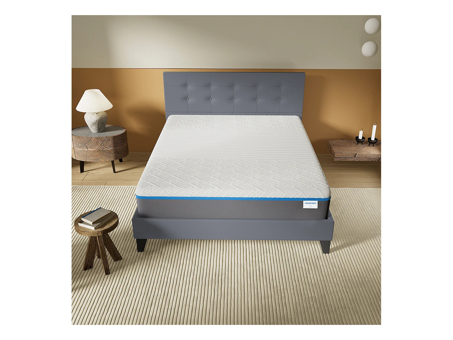 Ensemble Matelas + Lit Avec Tête De Lit 160x200 Cm, Ypsilon Souple 28cm D’épaisseur