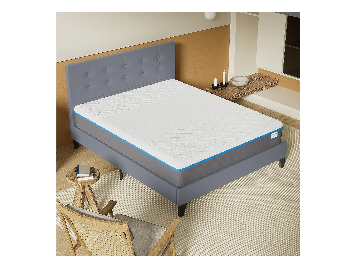 Ensemble Matelas + Lit Avec Tête De Lit 160x200 Cm, Ypsilon Souple 28cm D’épaisseur