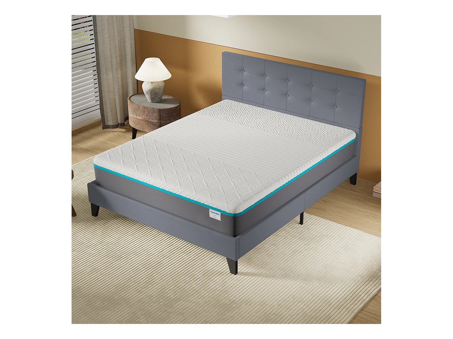 Ensemble 140x190 cm, lit avec tête de lit + Matelas mousse latex ép.28cm accueil à mémoire de forme