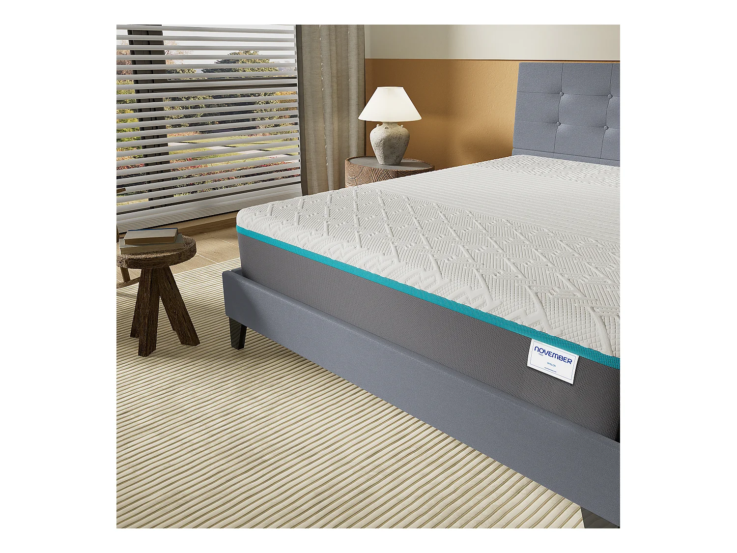 Ensemble 140x190 cm, lit avec tête de lit + Matelas mousse latex ép.28cm accueil à mémoire de forme