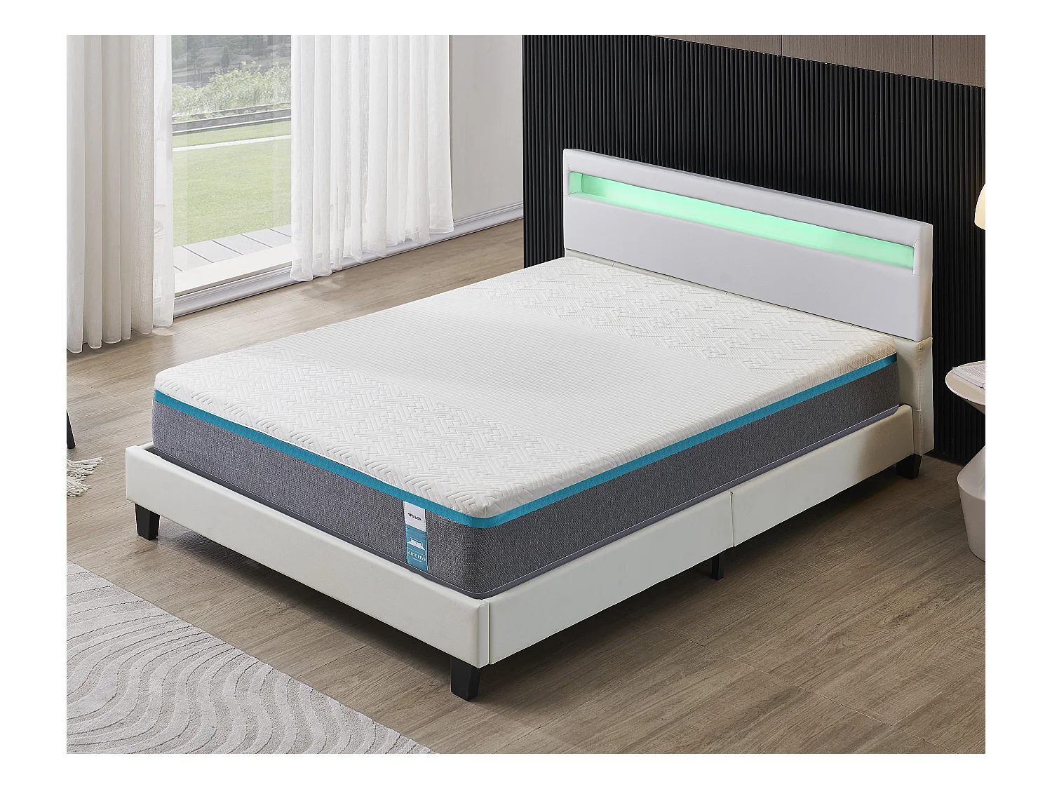 Ensemble Matelas Mousse + Lit Avec Tête De Lit 160x200cm Epaisseur 28cm Equilibré Accueil Latex
