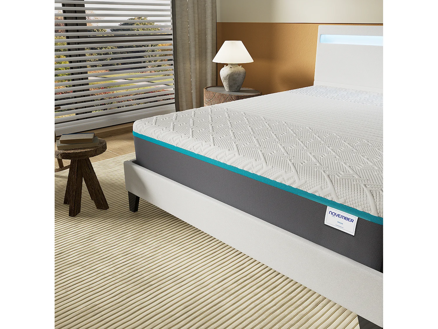 Ensemble Matelas Mousse + Lit Avec Tête De Lit 160x200cm Epaisseur 28cm Equilibré Accueil Latex