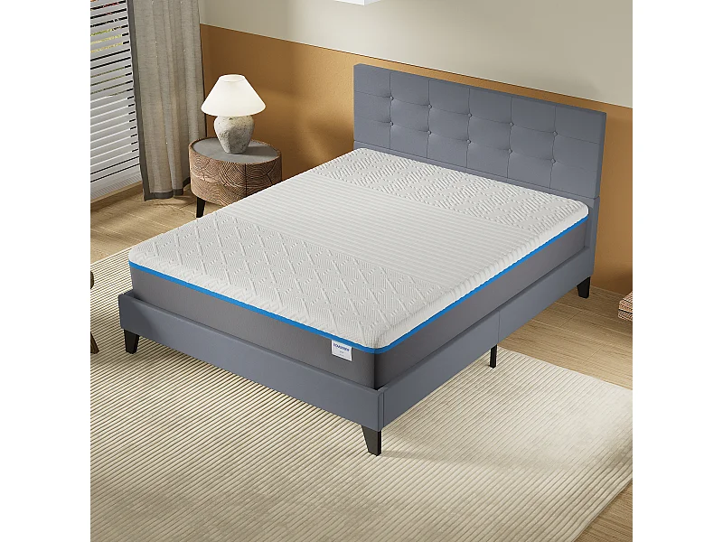 Ensemble Matelas + Lit Avec Tête De Lit 140x200 Cm, Yspilon Souple 28cm D’épaisseur