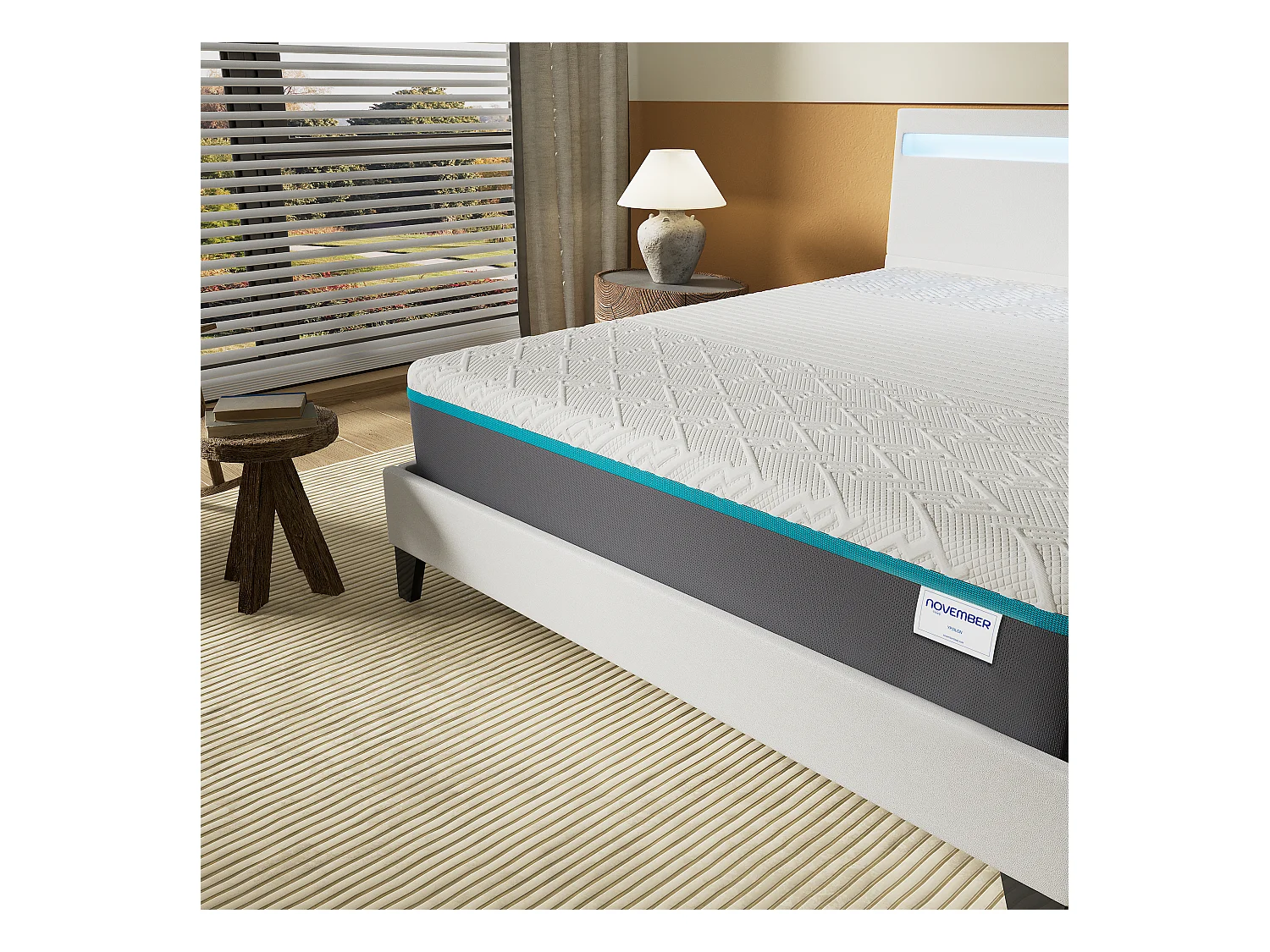 Ensemble Matelas Mousse + Lit Avec Tête De Lit 140x200cm Epaisseur 28cm Equilibré Accueil Latex