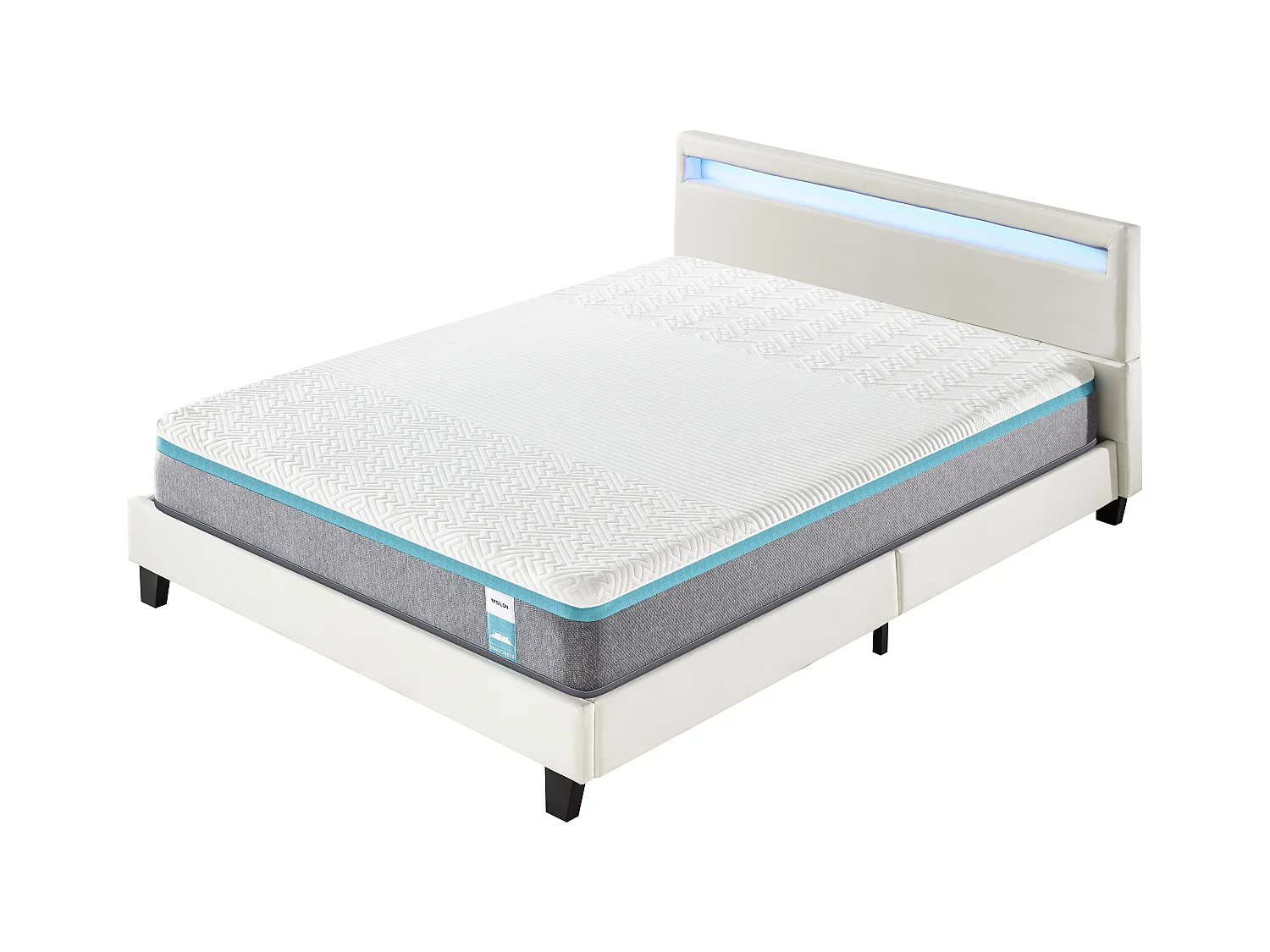 Ensemble Matelas Mousse + Lit Avec Tête De Lit 140x200cm Epaisseur 28cm Equilibré Accueil Latex