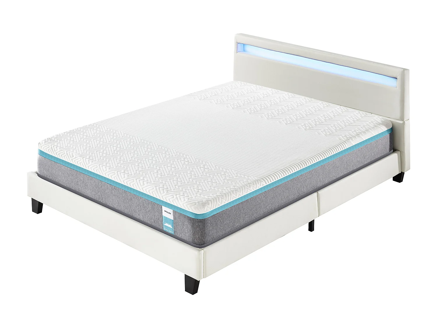 Ensemble Matelas Mousse + Lit Avec Tête De Lit 140x200cm Epaisseur 28cm Equilibré Accueil Latex