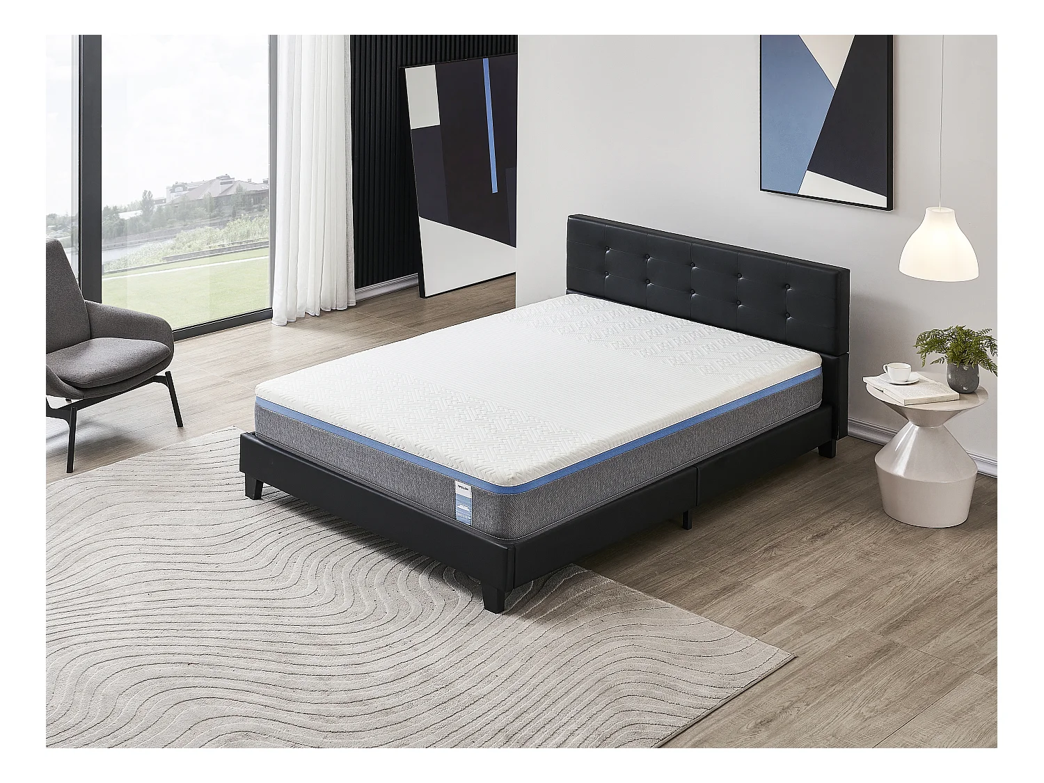 Ensemble Matelas + Lit Avec Tête De Lit 140x190 Cm, Ypsilon Souple 28cm D’épaisseur