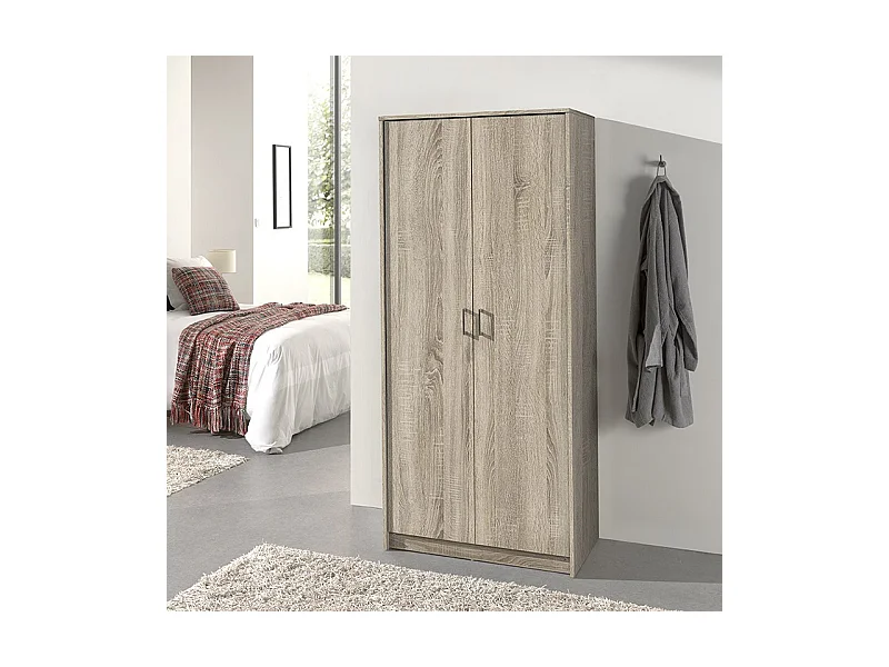 Kleiderschrank REY mit 2 Türen in Sonoma-Eiche – 80 x 180 x 50 cm