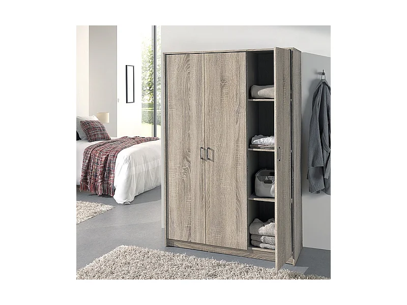 Armoire 3 portes REY coloris chêne sonoma – 120 x 180 x 50 cm