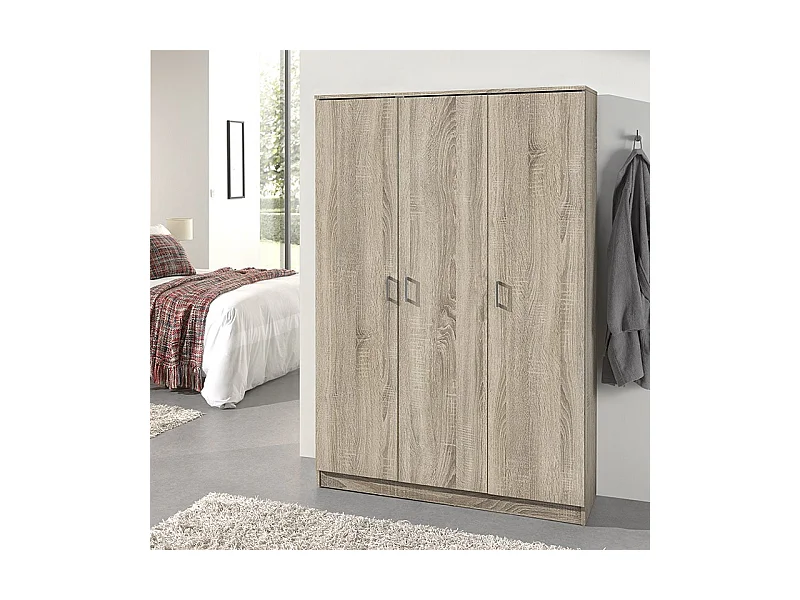 Armoire REY – 3 portes – Chêne clair – 5 étagères – Style scandinave