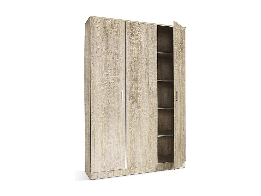 Armoire REY – 3 portes – Chêne clair – 5 étagères – Style scandinave