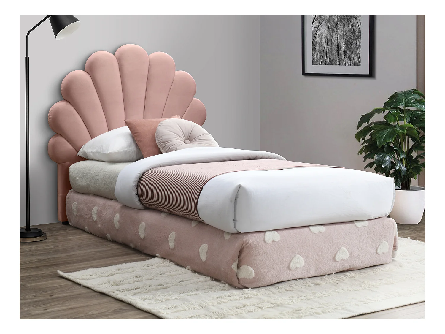 Tête de lit coquillage - 90 cm - Velours - Rose - MOANA