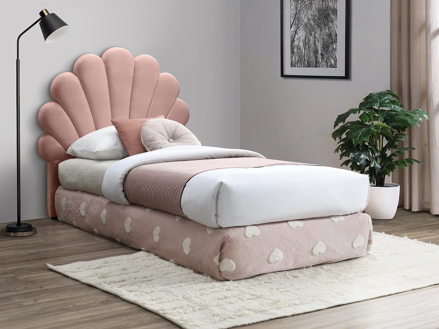 Tête de lit coquillage - 90 cm - Velours - Rose - MOANA