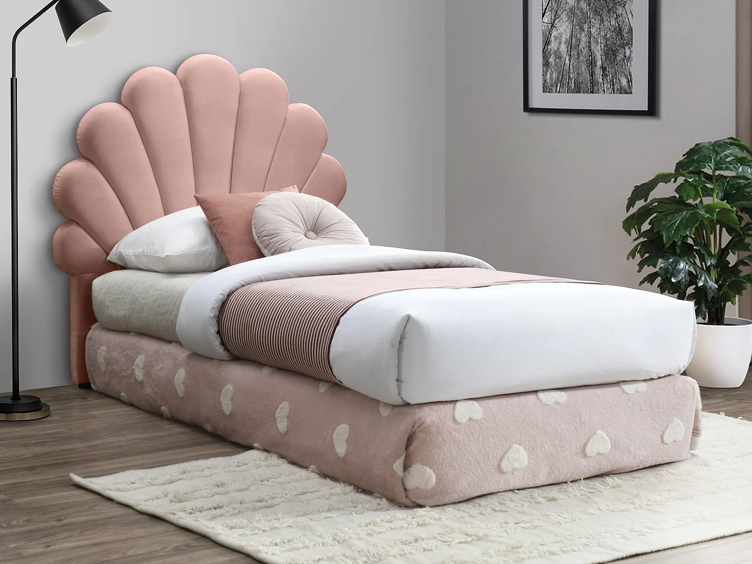 Bettkopfteil in Muschelform - 110 cm - Samt - Rosa - MOANA