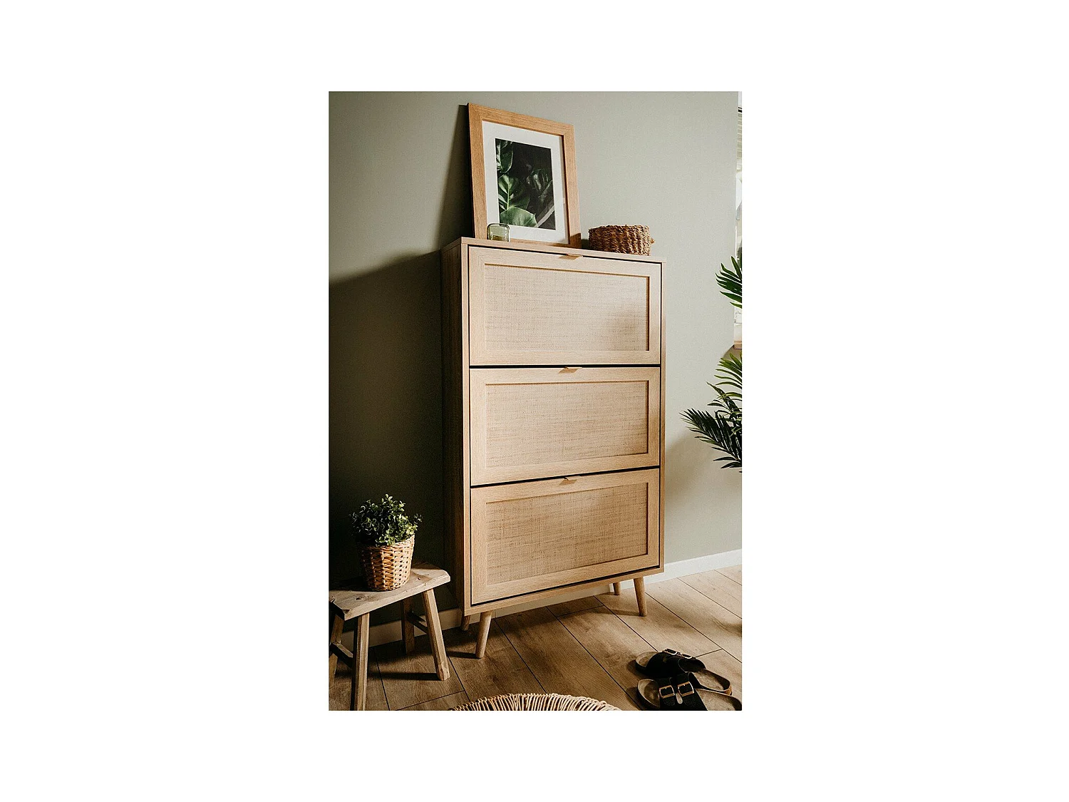 Rangement Chaussures 3 portes L70 cm - Impression Rotin - BALI