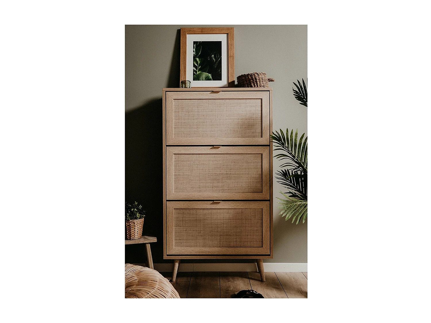 Rangement Chaussures 3 portes L70 cm - Impression Rotin - BALI