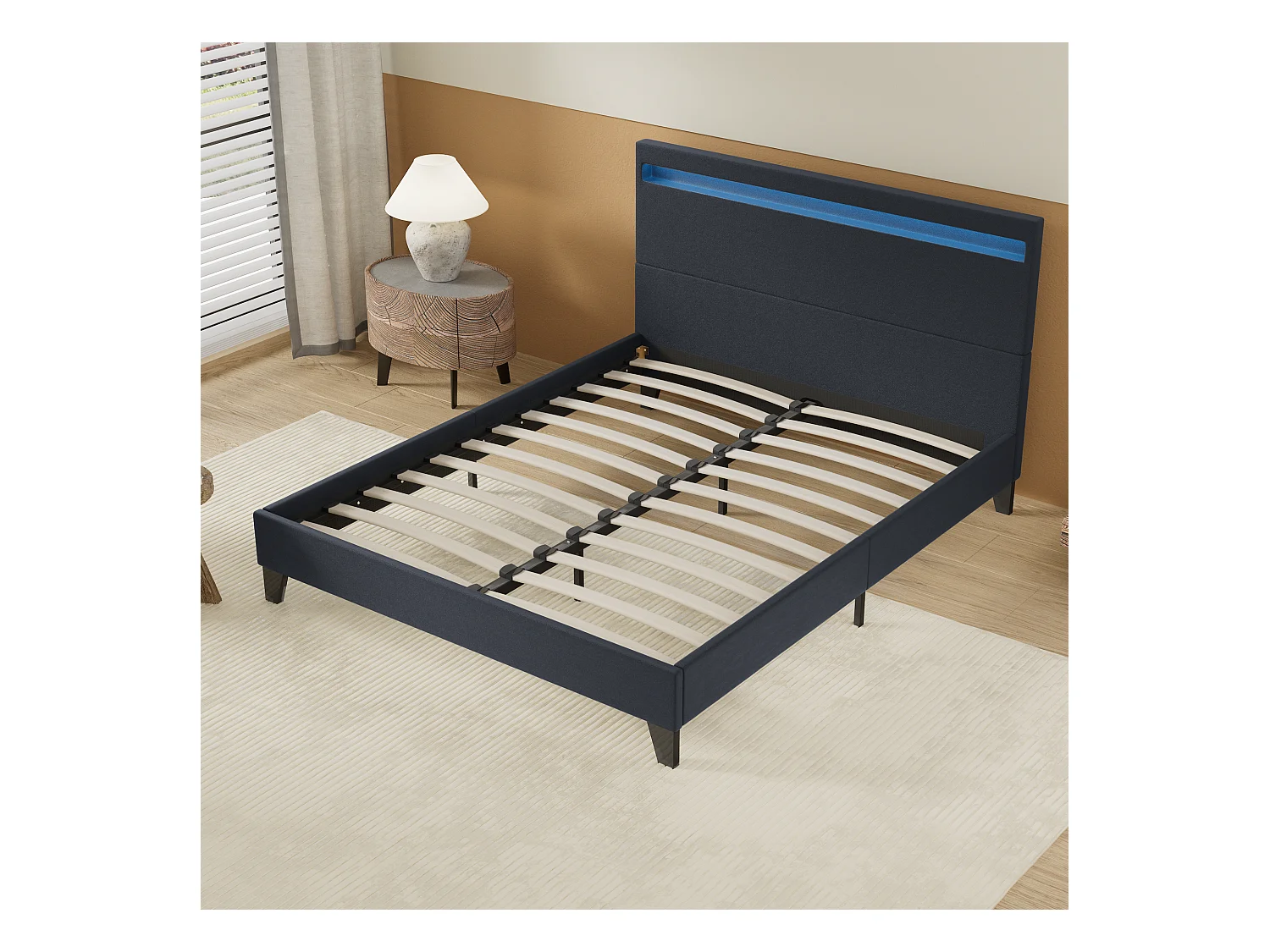 Lit 140x190cm avec tête de lit à éclairage LED noir