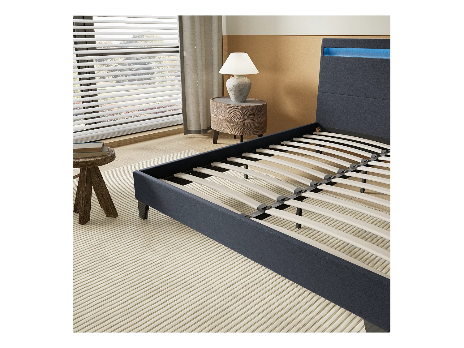 Lit 140x190cm avec tête de lit à éclairage LED noir