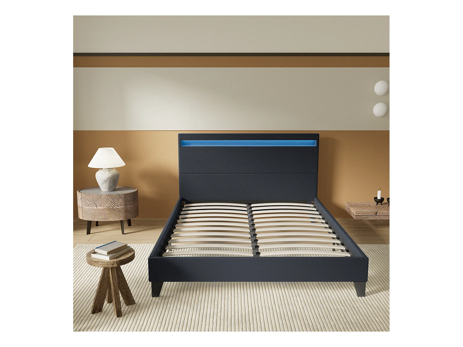 Lit 140x190cm avec tête de lit à éclairage LED noir