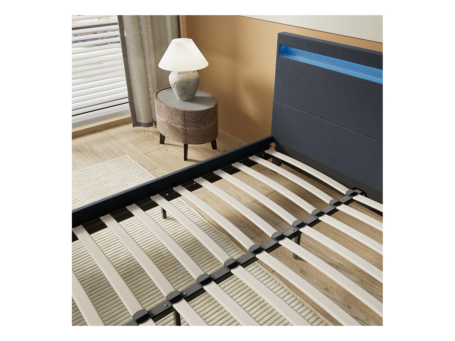 Lit 140x190cm avec tête de lit à éclairage LED noir