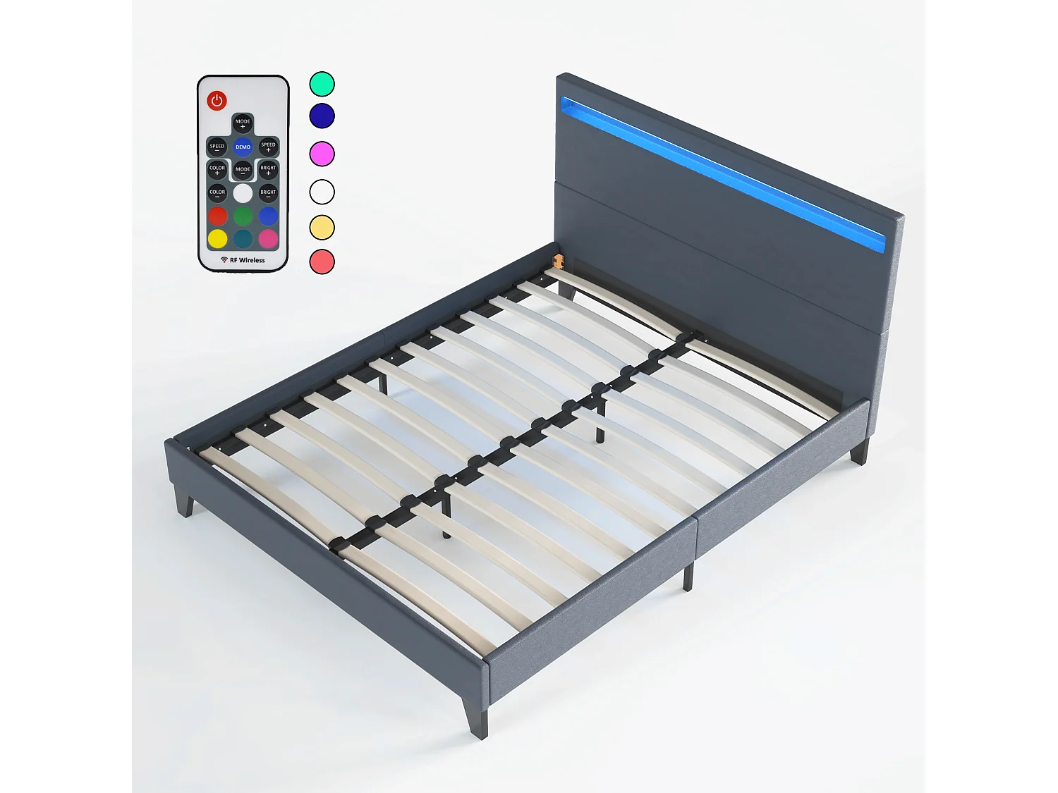 Lit 140x190cm avec tête de lit à éclairage LED noir