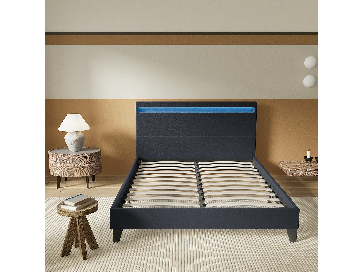 Lit 140x190cm avec tête de lit à éclairage LED noir