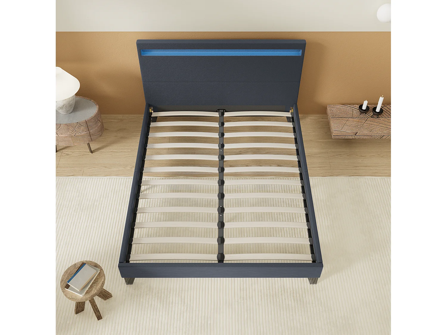 Lit 140x190cm avec tête de lit à éclairage LED noir